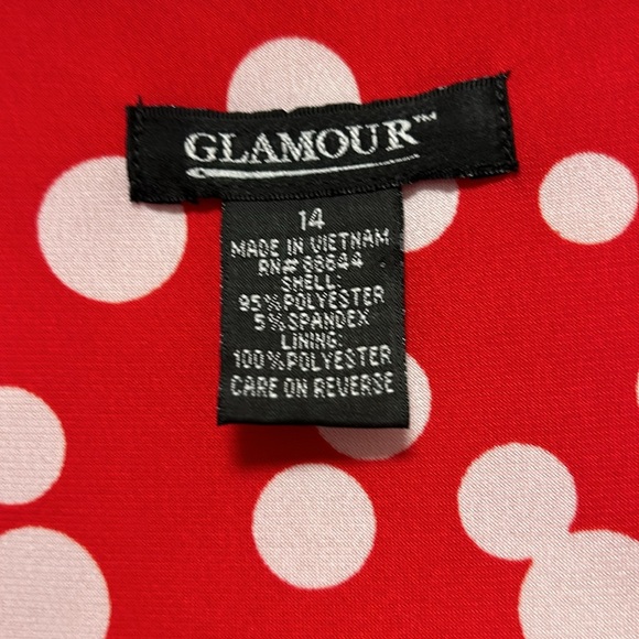 Glamour v-neck dress with self sash/belt, red with white polka dots Size 14 - Picture 3 of 4